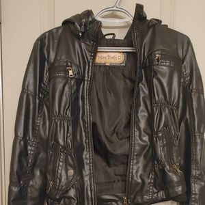 Faux leather jacket with hoodie